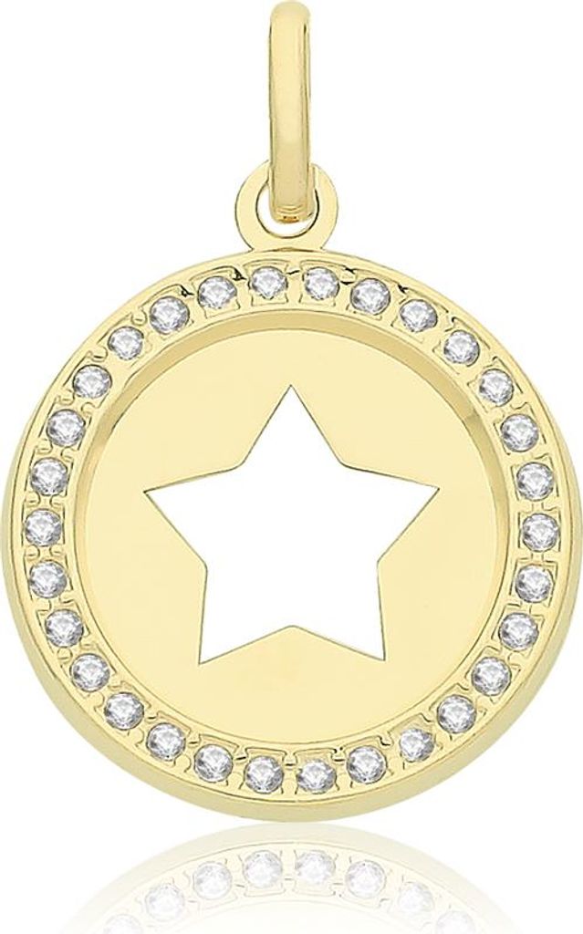 Wunderschöner 9 Karat (375) Gold Stern Damen - Anhänger mit Zirkonia - 18mm*13mm; TRS36030