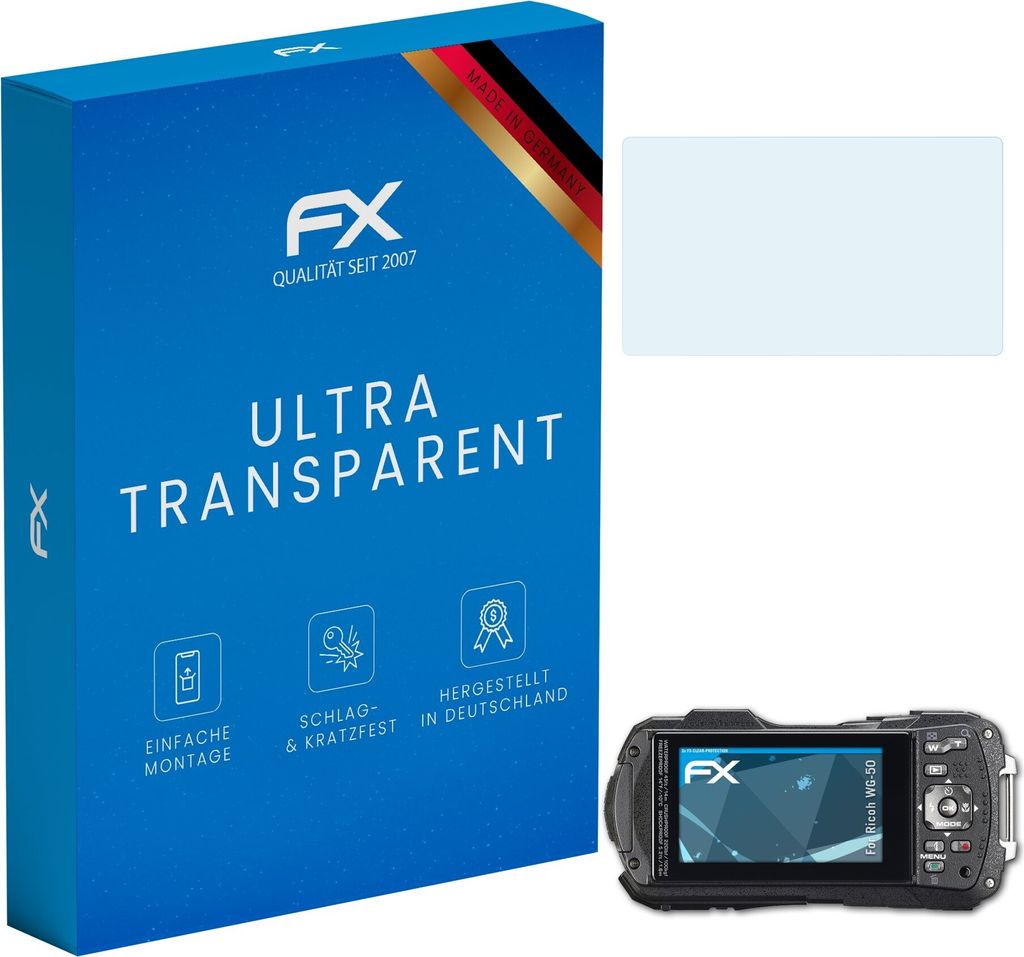 atFoliX FX-Clear 3x Schutzfolie kompatibel mit Ricoh WG-50 Displayschutzfolie
