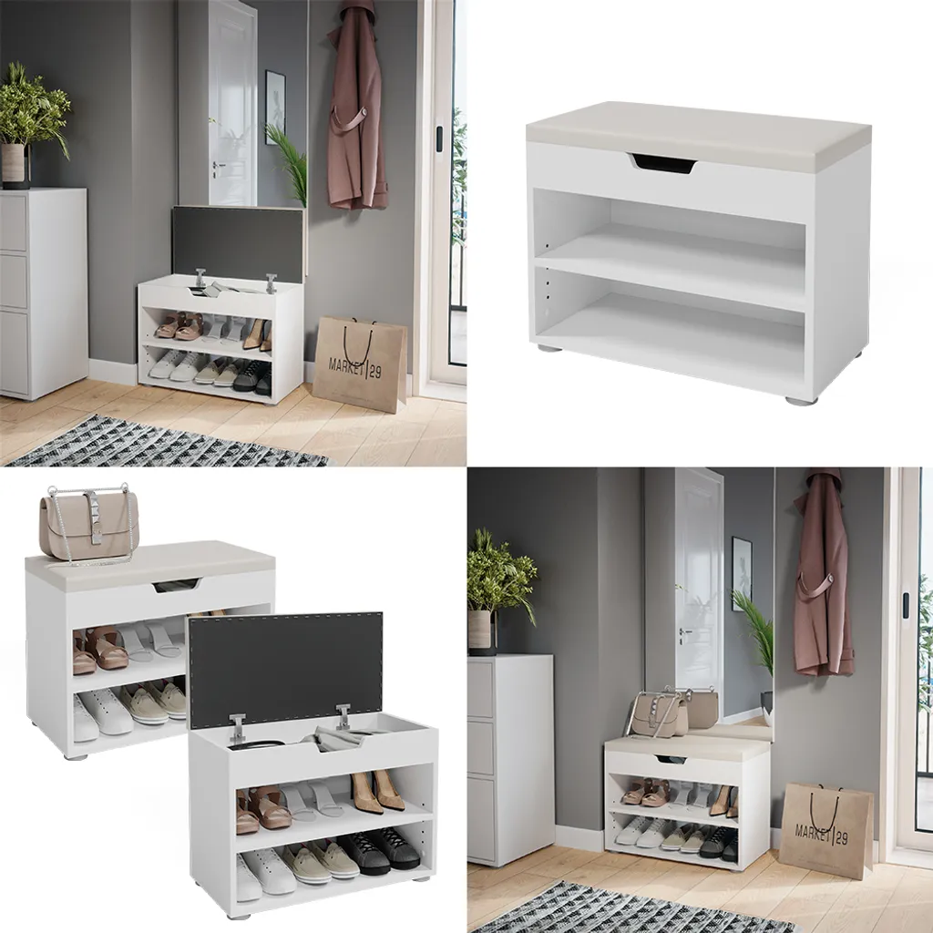 Panca per scarpe Vicco Rolfe, 60 x 45 cm, bianco - 7