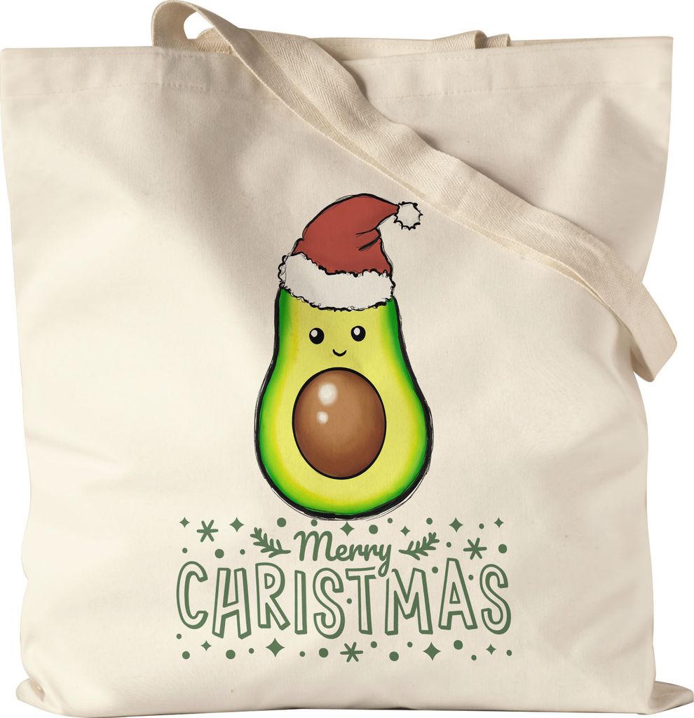 Merry Christmas Jutebeutel Stoffbeutel Geschenkidee Avocado-Fans Guacamole Süßes Motiv für Weihnachten für Familie Freunde
