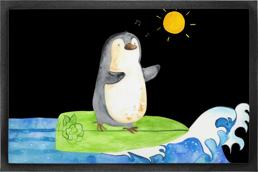 Mr. & Mrs. Panda flurmatte Pinguin Surfer 50 x 75 cm - Schwarz - Geschenk, fußmatte, Portugal, Bodenvorleger, Urlaub, Schmutzfangmatte, Optimistis...