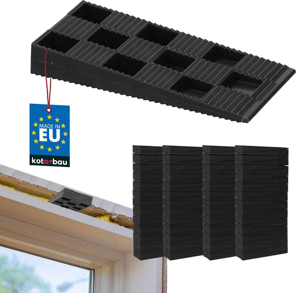 KOTARBAU 100er Set Montagekeile Kunststoff 94 x 44 x 14 mm für Fenster Türen Türzarge Fensterrahmen Schwarz