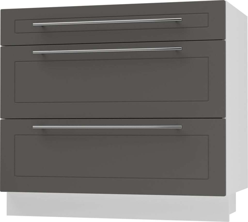 Schubladenunterschrank KVANTUM Teilauszug 90cm Korpus- & Frontfarbe wählbar (Q-D3M/90),graphit matt,weiß