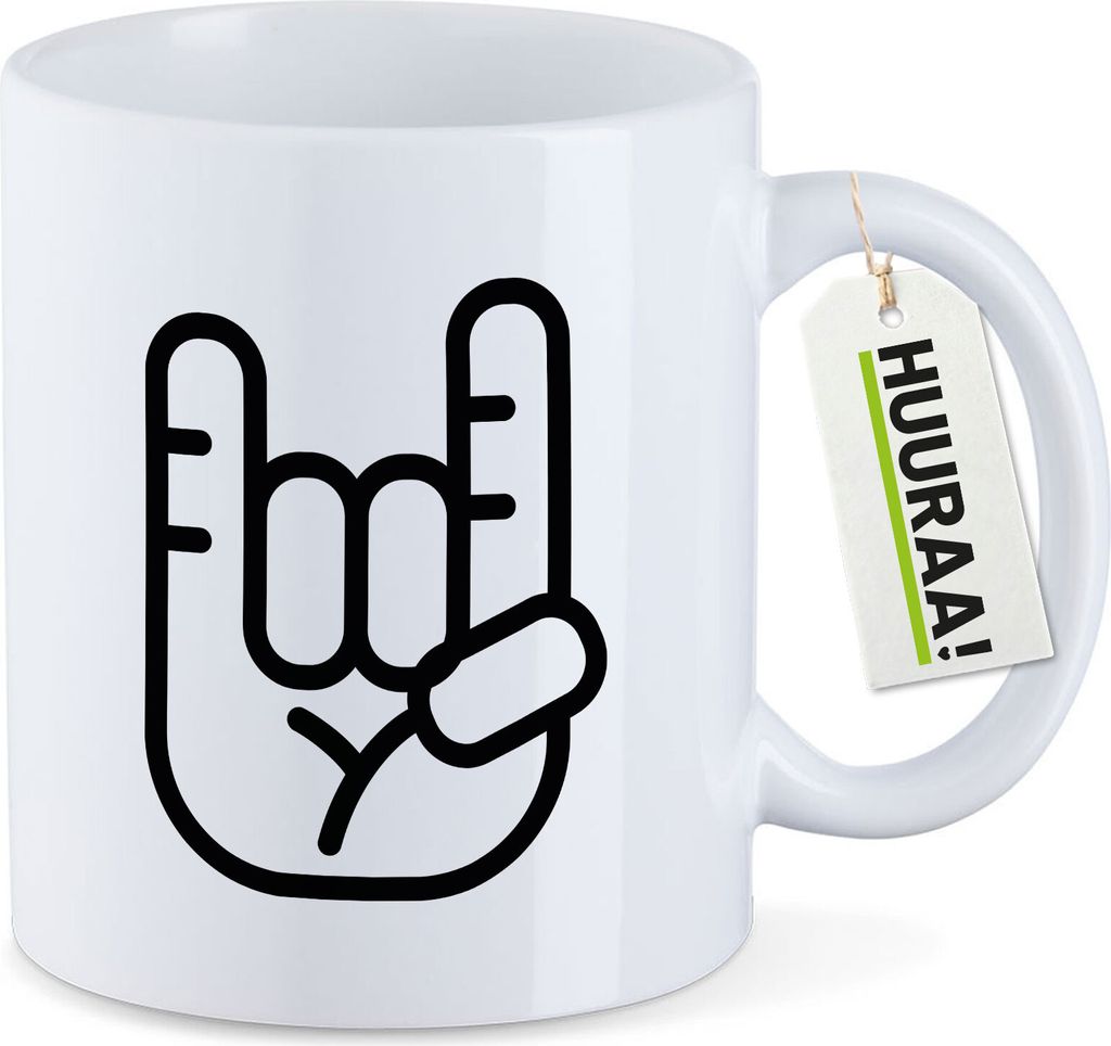 Huuraa Kaffeetasse Pommesgabel Hand 330ml Weiß Keramik Kaffeebecher Geschenkidee