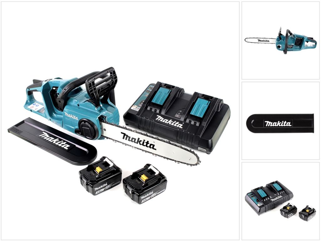 Makita DUC 353 PF2 Akku Kettensäge 36V ( 2x18V ) Brushless 35 cm + 2x 3,0 Ah Akku + Doppelladegerät