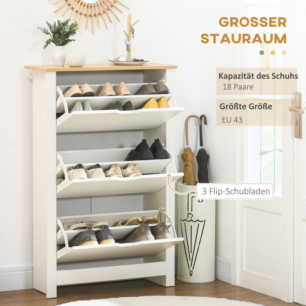 HOMCOM Scarpiera Stile Boho Con 3 Ripiani Regolabili Per 18 Paia 60x24x115 Cm Color Rovere E Bianco 91409094