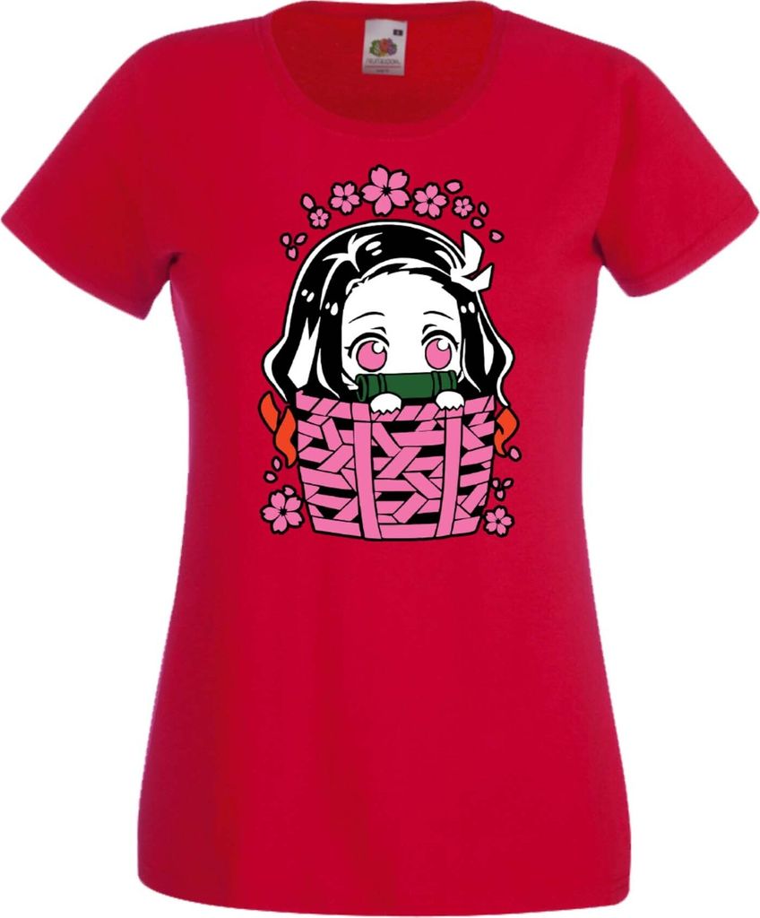 Damen T-Shirt Anime Manga Demon Anime Slayer Nezuko Kamado 06, Lady XL / Rot