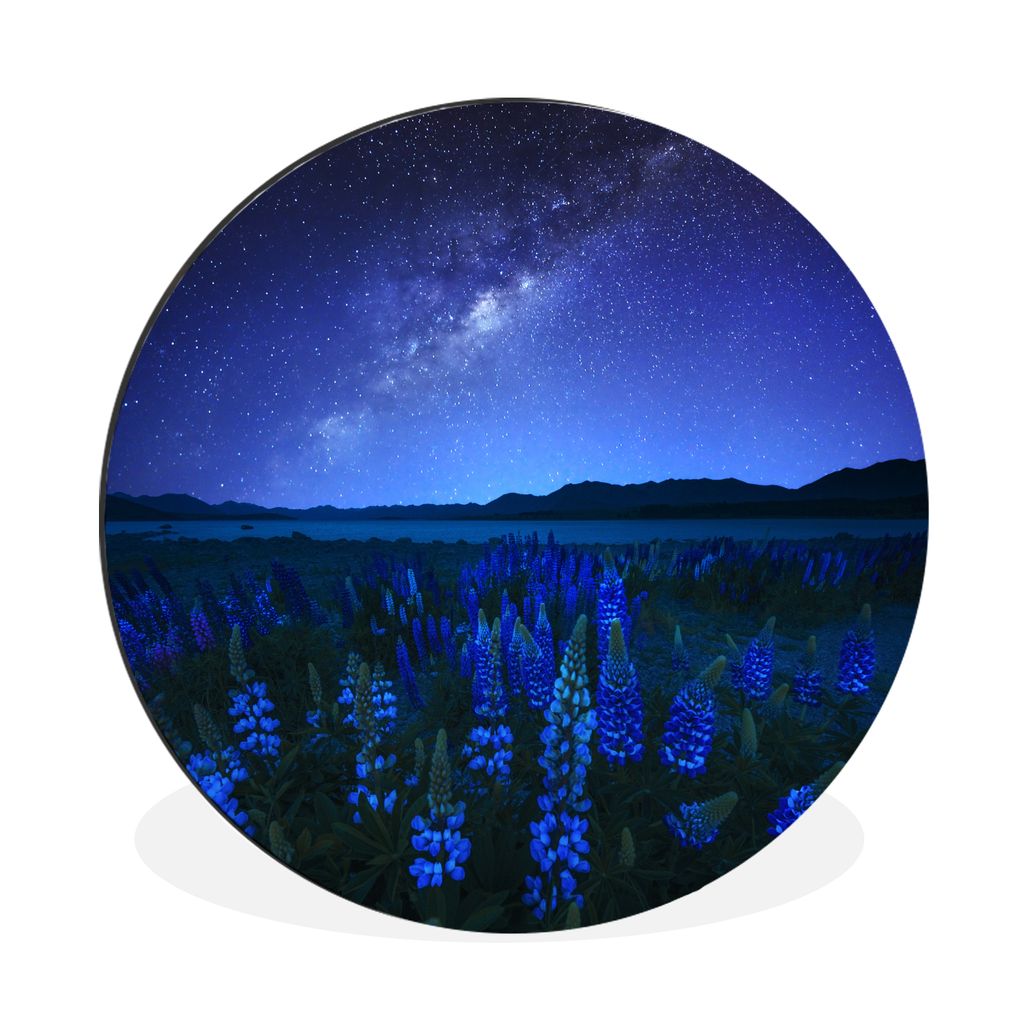 MuchoWow Aluminium Wandkreis Blumen - Sternenhimmel - Blau Ø 60 cm Wanddeko Modern Wohnzimmer - Wand Kreis - Wandbild - Schlafzimmer - Aluminium...