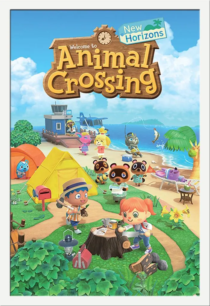 Animal Crossing Poster Nuovi Orizzonti con Cornice Shinsuke Maxi Bianca