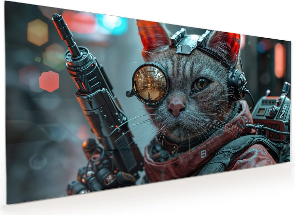 Küchenrückwand Spritzschutz Glas mit Motiv Cyberkatze 40 x 40 cm