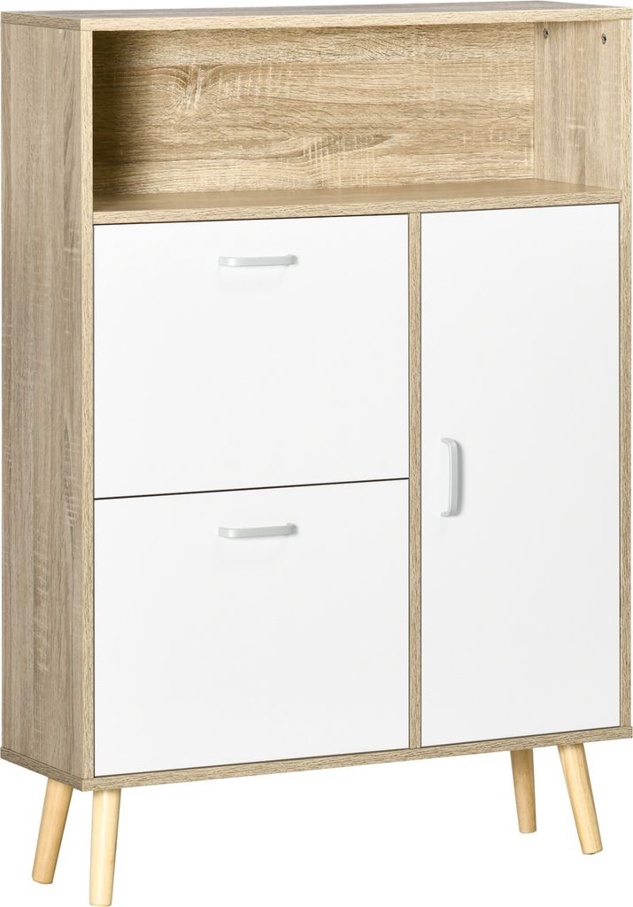 HOMCOM Schuhregal, Möbel für 8 Paar Schuhe, Schuhschrank mit 2 klappbaren Schubladen, offenem Regal und Tür für Flur, Eingangsbereich, 80 x 25,...