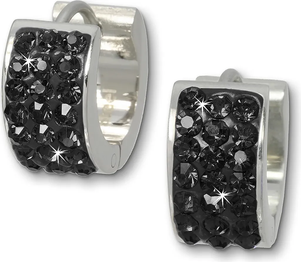 Amello ESOS01S Orecchini Cerchio Acciaio e Zirconi Argento Nero Donna