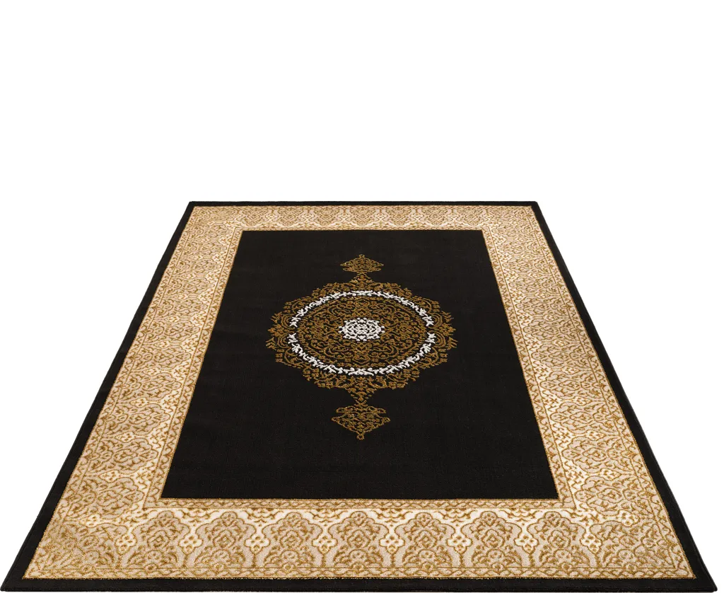 Tapis Salon Facile d'Entretien Noir Or 160x220 cm Style Oriental Chic