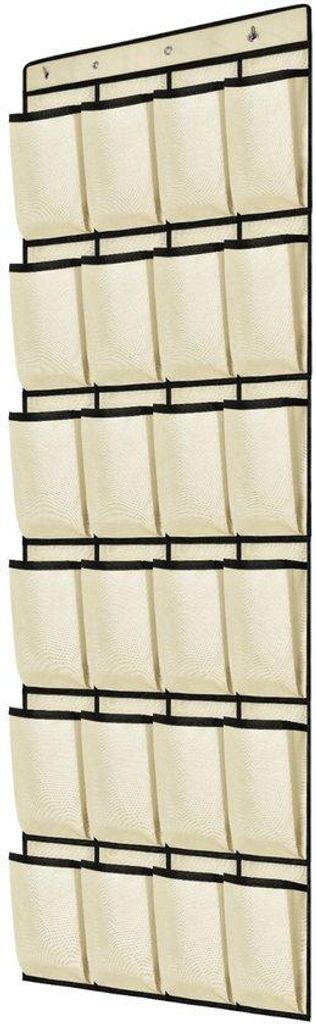 Schuhständer mit 24 Fächern - hinten verstellbarer Riegel hinter der Tür - 4 Haken - minimalistisch - Raumersparnis - beige Farbe - Einzelstück