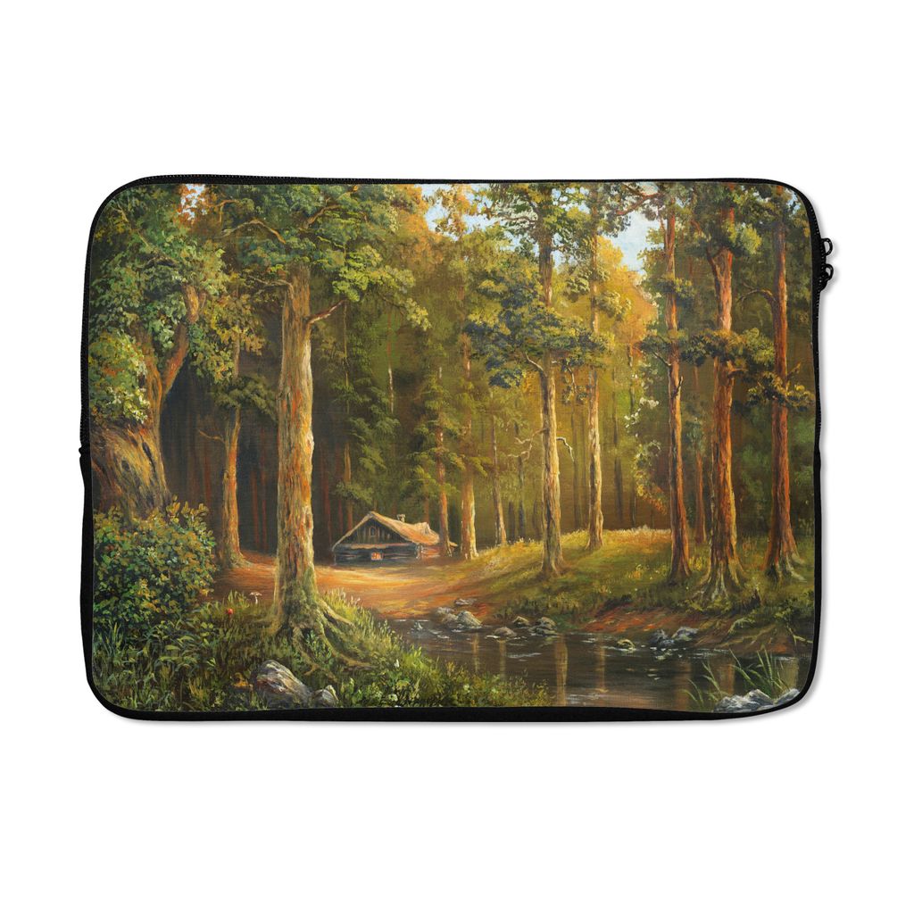 MuchoWow Laptop Hülle 14 ZollEine Illustration einer Hütte in einem Wald Laptoptasche - Laptoptasche - Stoßsicher - Schutzhaube