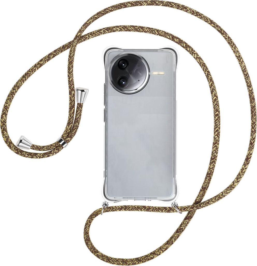 Handykette Backcover-Schutzhülle mit Band (Metall silberfarben) für Xiaomi Redmi K80 Pro 5G - braun+beige