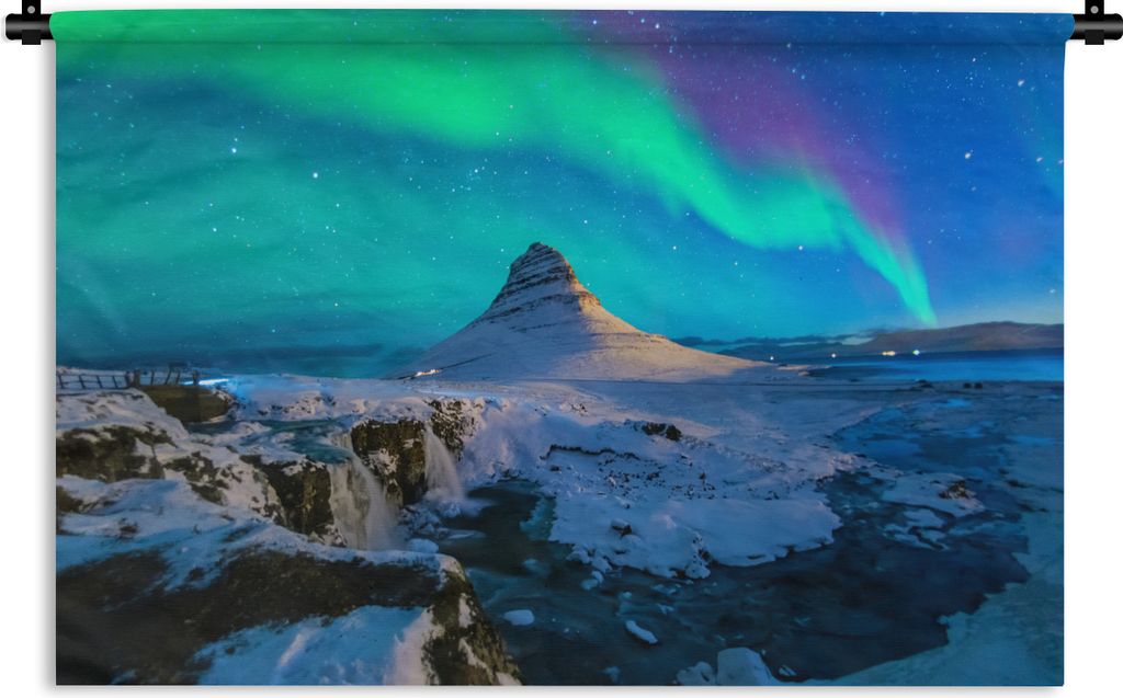 MuchoWow Wandteppich Wandbehang Nordlichter über Kirkjufell 120x80 cm Tapisserie Dekoration Wandtuch - Wanddekorationen - Wandtücher
