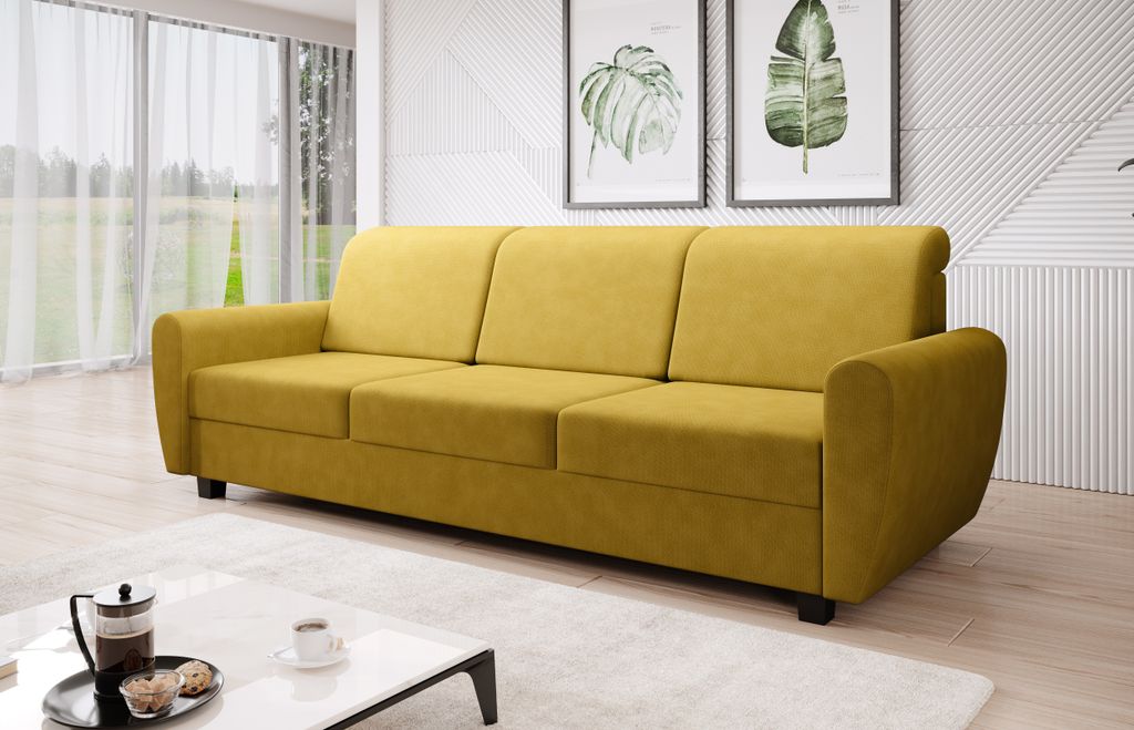 MODERNO 3-Sitzer Sofa mit Schlaffunktion Schlafsofa mit Bettkasten "Milo" , Gelb