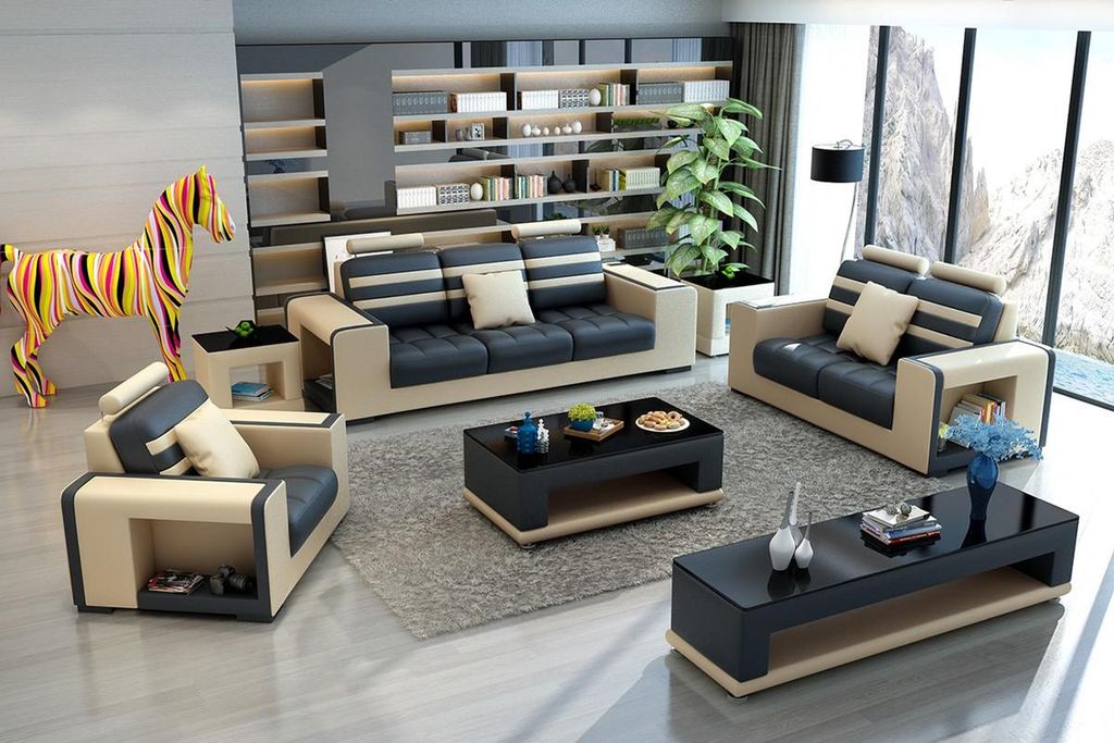 Sofagarnitur 321 Sitzer Tisch Hocker Couchtisch Sideboard Garnitur Moderne 5tlg.
