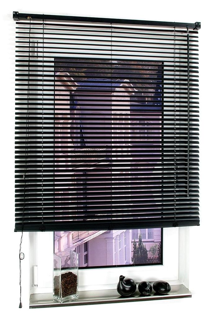 Jalousie aus Kunststoff, 160 cm Länge, Kunststoff-Jalousie schwarz B 60 cm