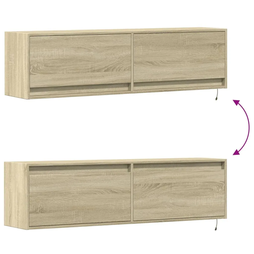 Mobile TV Sospeso Con Luci LED RGB | Rovere Sonoma 60x35x15,5 Cm Con Cassetto