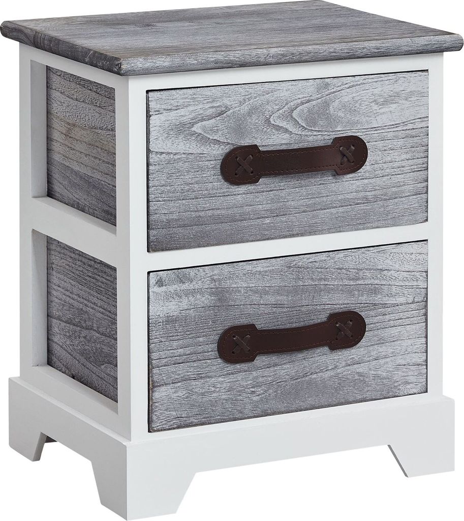 Nachttisch SALERNO Nachtschrank Nachtkommode, mit 2 Schubladen in weiß grau, Shabby Chic Vintage Look