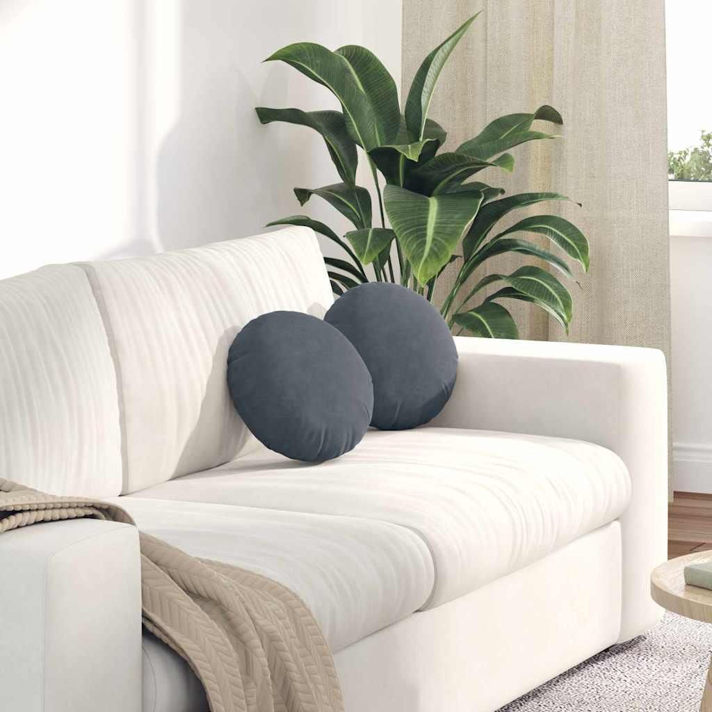 CLORIS Sitzkissen 2 Stück Dunkelgrau Ø 30 x 13 cm Samt - Gartenmöbelauflagen 42014101