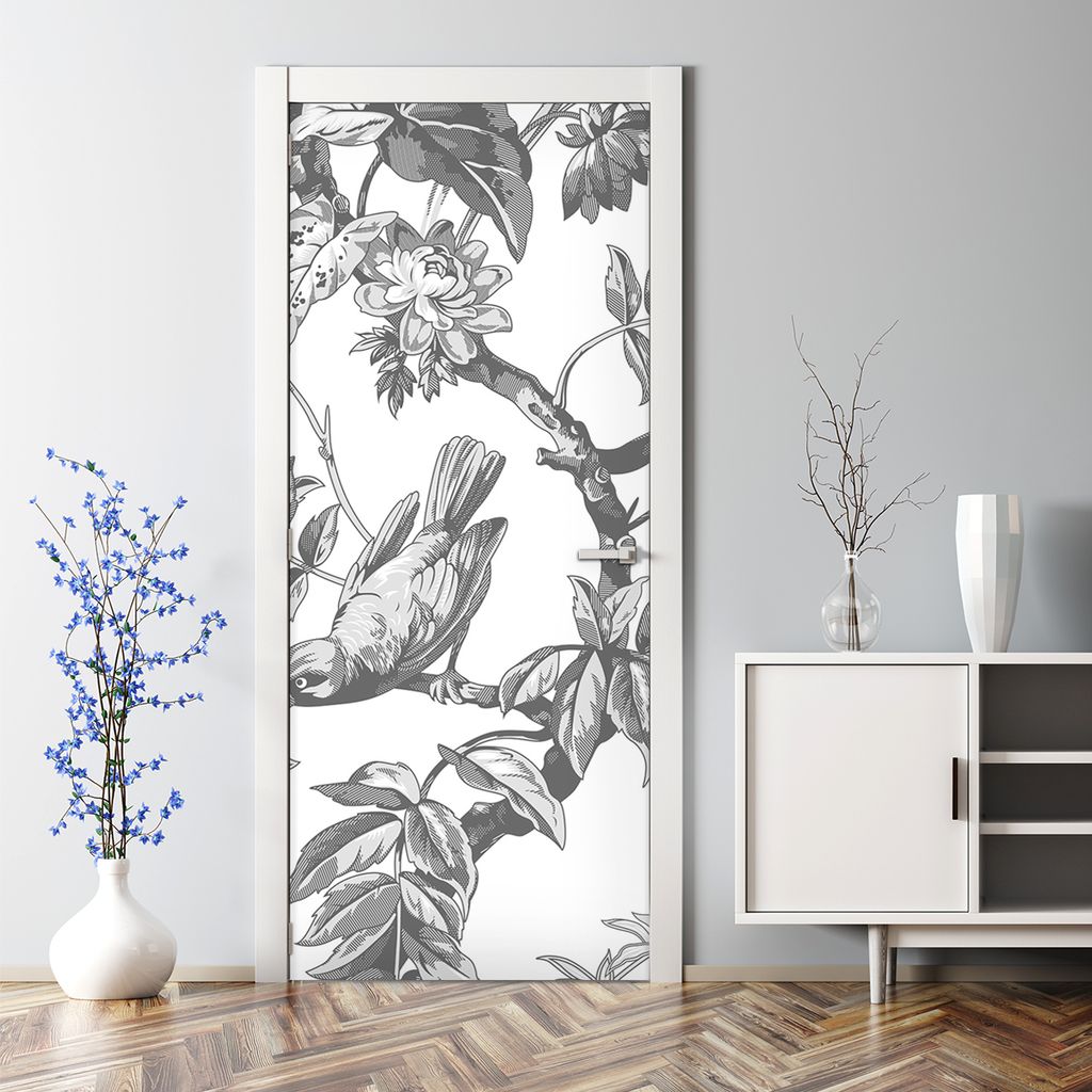 Dekorative Türaufkleber selbstklebend Klebefolie Aufkleber Graue Vögel Tiere 77 x 200 cm