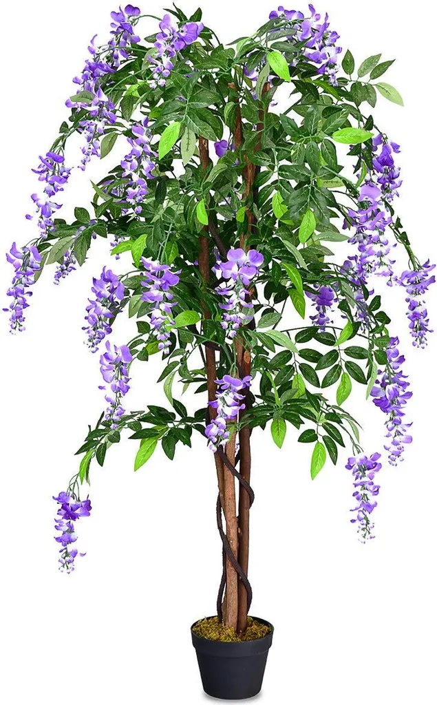 COSTWAY albero artificiale con fiori pianta d'appartamento artificiale fiore artificiale pianta decorativa artificiale viola