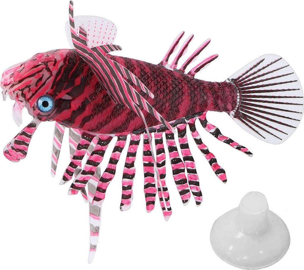 Aquarium künstlicher simulierter Silikon-Löwenfisch, leuchtende Verzierung, Aquarium-Dekoration, Rot und Schwarz