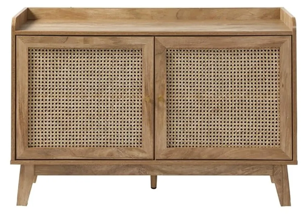 Buffet Bas 110 cm avec Portes en Rotin Tressé - Meuble de Rangement PALMO