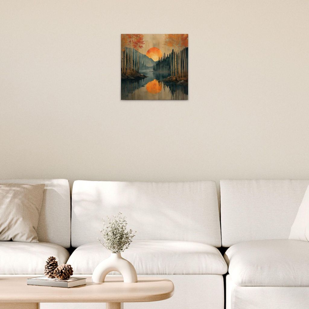 TADESSI Leinwandbild Sonnenuntergang - Wandbild 40 x 40 cm - Kunstdruck auf Leinwand in Beige Blau - M1-No.52170