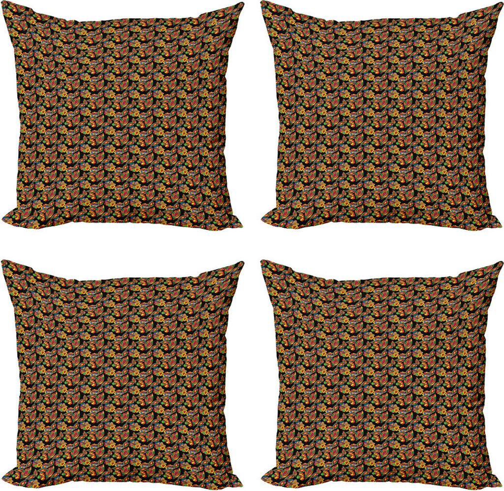 ABAKUHAUS Bunt Kissenbezug Set (4 Stück), Exotische Herbst Garten, Moderner Doppelseitiger Digitaldruck, 45 cm x 45 cm, Mehrfarbig