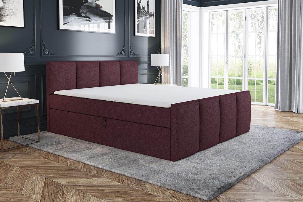 Boxspringbett ECOS 140 x 200 mit 2 Bettkästen, Bonell-Matratze und Topper. Farbe: Violett