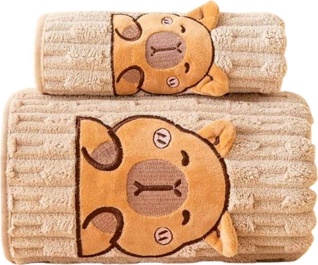 2er Set Kinderhandtücher „Capybara“ – 70x140 + 35x75 cm – Badetuch & Gästehandtuch – weich & saugfähig – ideal für Kinde
