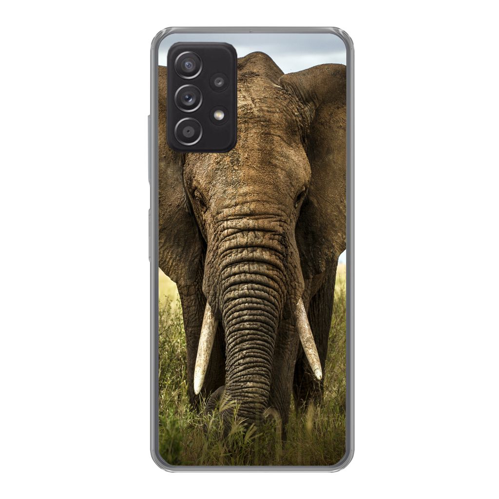 MuchoWow Handyhülle Schutzhülle Hülle für Samsung Galaxy A53 5G Elefant - Natur - Gras - Tiere - Landschaft Silikon Softcase Handy Hülle - S...
