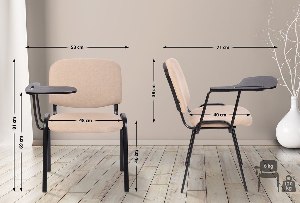 In And OutdoorMatch Stuhl Carmel – Mit Klapptisch – Stoff – Metallgestell – Gepolsterte Sitzfläche – Edles Design