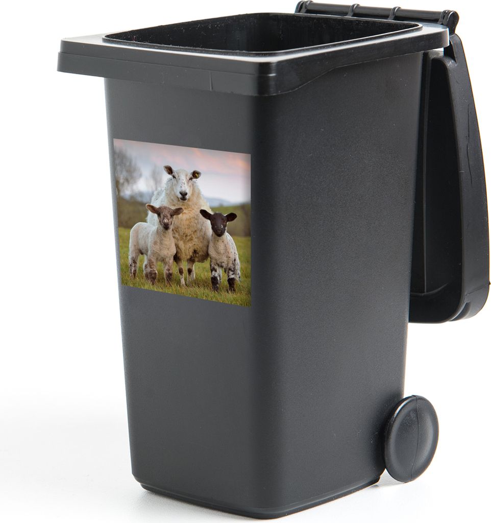 MuchoWow Mülltonnenaufkleber Schafe - Natur - Schwarz - Weiß 40x40 cm - Abfall-Aufkleber - Container - für Abfallcontainer
