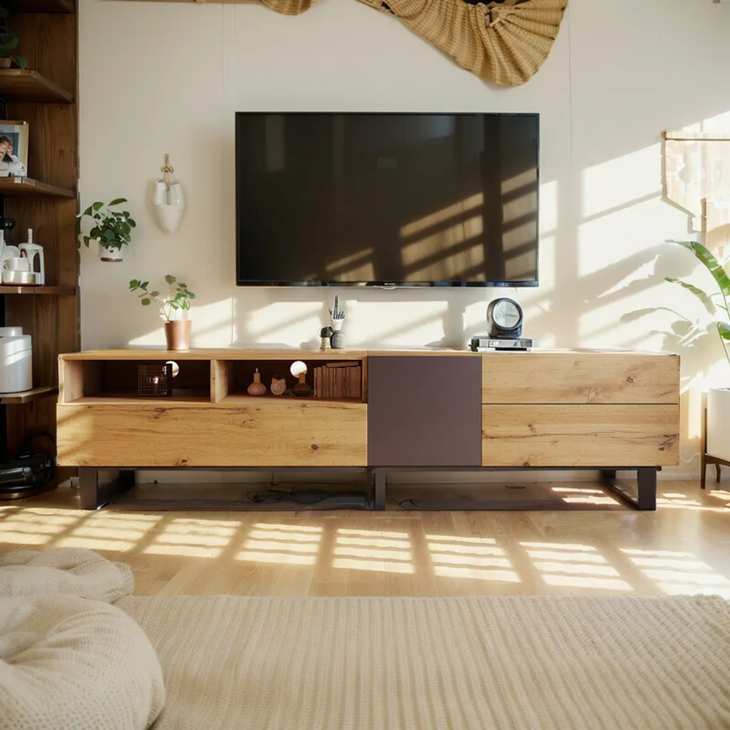 Meuble TV 180cm Anti-Poussière : Rangement Pratique et Design Bois