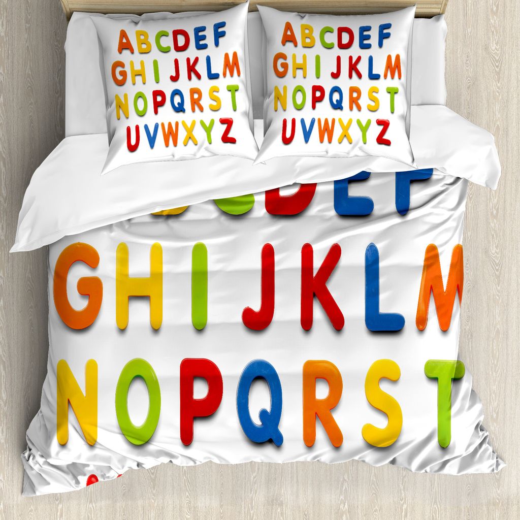 ABAKUHAUS Briefe Bettbezug, Multicolor Bildung, Milbensicher Allergiker geeignet mit Kissenbezügen, 155 cm x 220 cm - 80 x 80 cm, Mehrfarbig