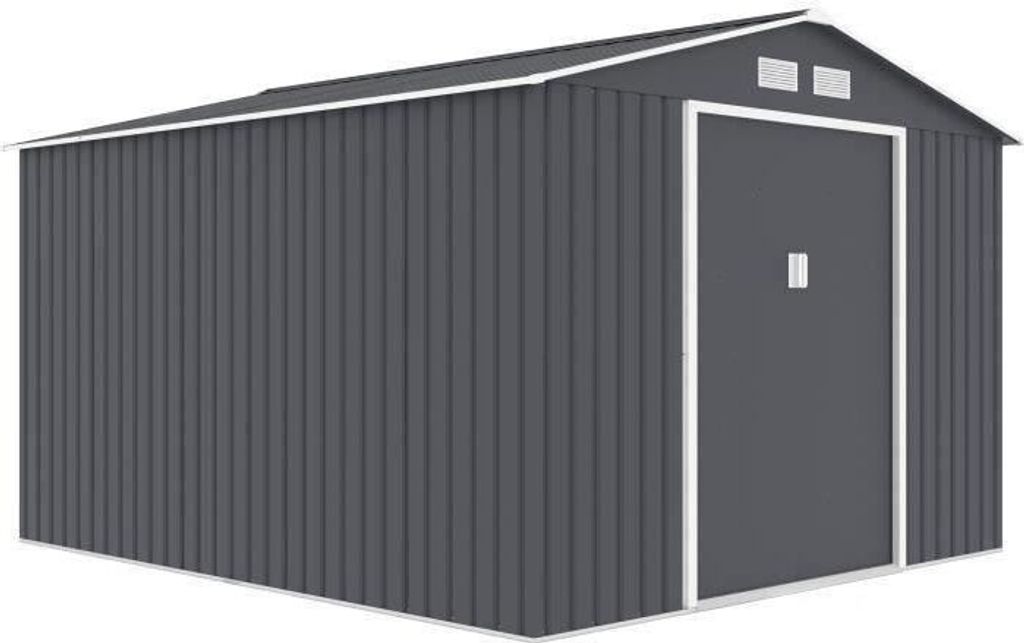 Gartenhaus Metall, 8,84 m², 277 x 319 x 202 cm, URANUS, Inkl. Verankerungskit, 2 Schiebetüren, Taupe