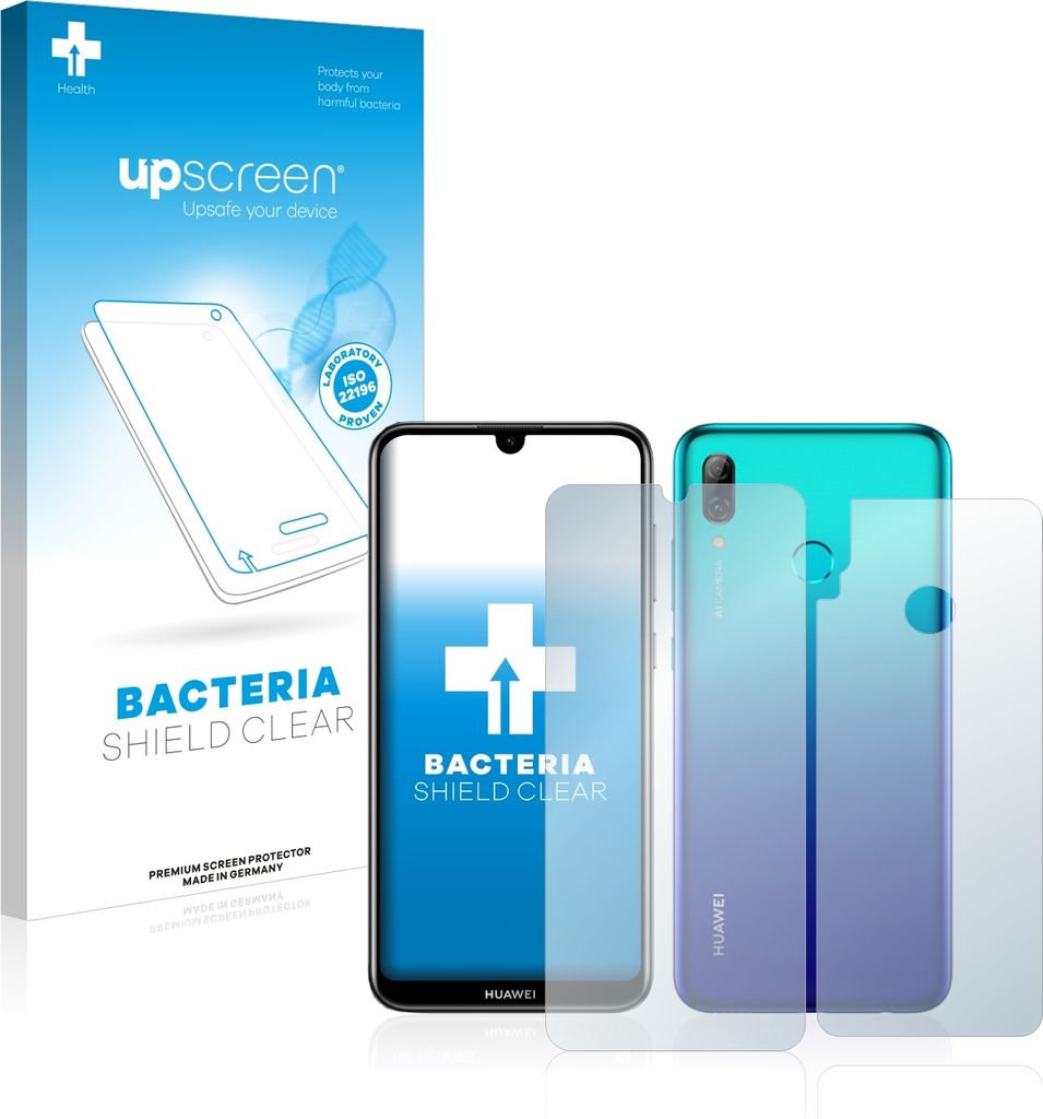 upscreen Schutzfolie für Huawei P smart 2019 (Vorder + Rückseite) Antibakterielle Folie Klar Anti-Kratzer