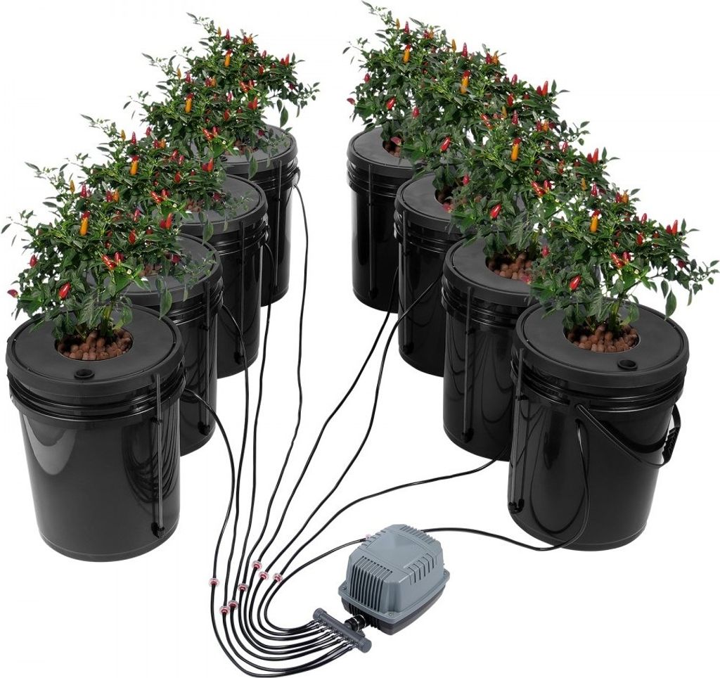 DWC Hydrokultur-Anbausystem Tiefwasserkultur 20L 8x Eimer mit Luftpumpe Hydroponisches Gartensystem für effizienten Pflanzenanbau