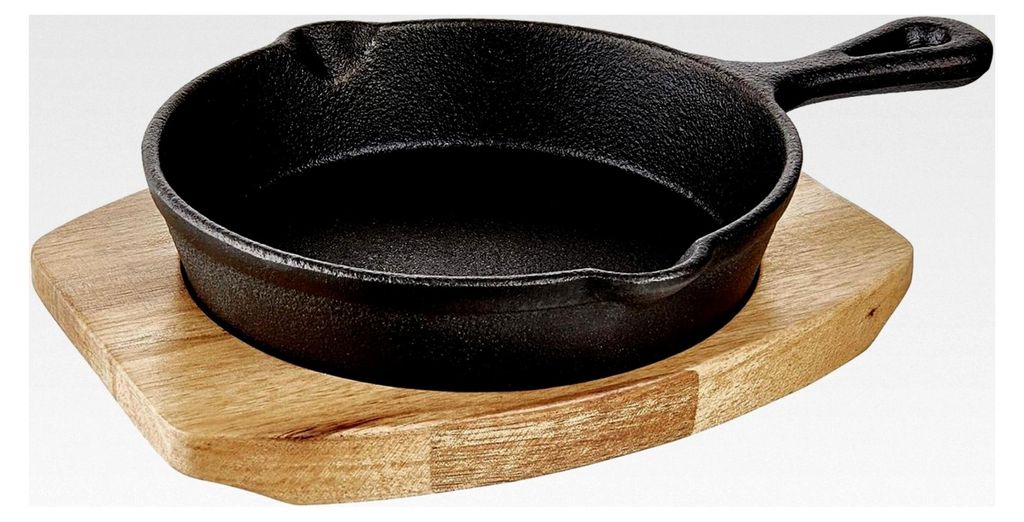 Mini-Servierpfanne HOT IRON mit Holzuntersetzer L 22 x B 15 cm