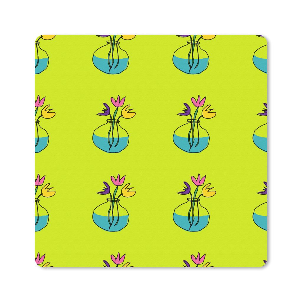 MuchoWow Mauspad Mousepad Blumen - Vasen - Muster 20x20 cm - Mousepads - Maus Mat - Pad - Mausunterlage - Desk Mat - Bureauartikeln
