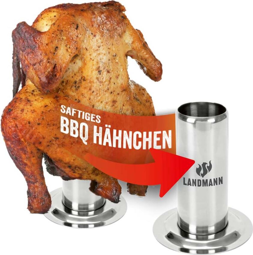LANDMANN Hähnchenhalter Aromatisieren Marinaden Flüssigkeiten für geschlossene Grillgeräte Backöfen Inkl. Anleitung Rezept 250 ml Behälter Ed...