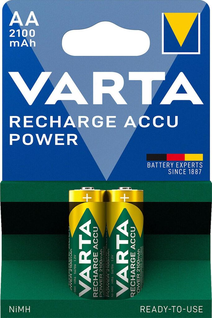 Packaging for VARTA AA Rechargeable Batteries.