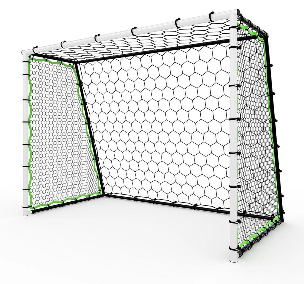 Tragbares Fußballtor - Rebounder Trainingsnetz - 213x152 cm - Eisenrahmen - PE-Netz - Klappbar - Mit Tragetasche - Weiß/Schwarz
