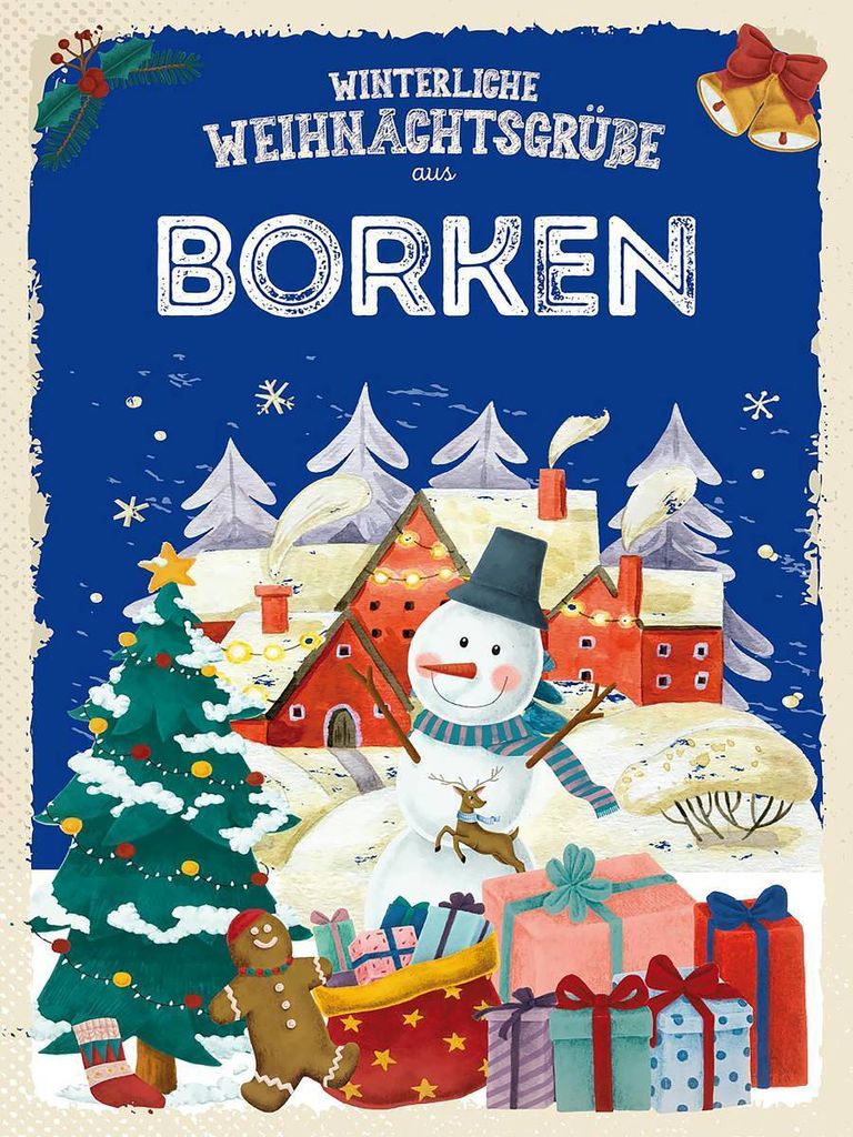 vianmo Holzschild 40x30 cm Weihnachtsgrüße aus BORKEN