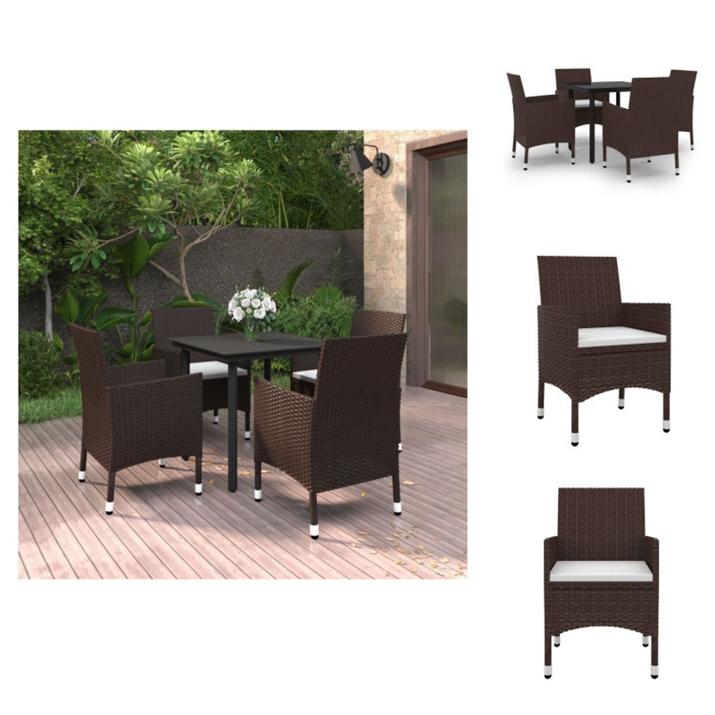 vidaXL 5-tlg. Garten-Essgruppe mit Auflagen Poly Rattan und Glas - Gartenmöbel-Sets